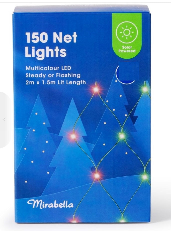 Mirabella Christmas Solar Powered 150 LED Net Lights - Multicolour