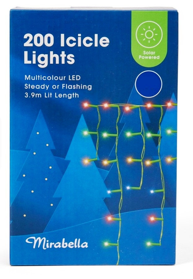 Mirabella Christmas Solar Powered LED 200 Icicle Lights - Multicolour