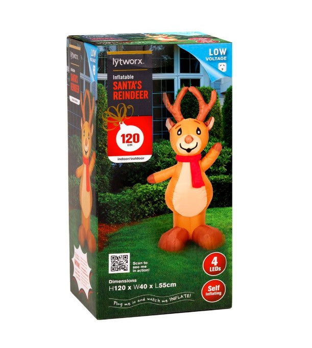 Lytworx 120cm Festive Inflatable Santa's Reindeer/Suitable for Indoor or Outdoor