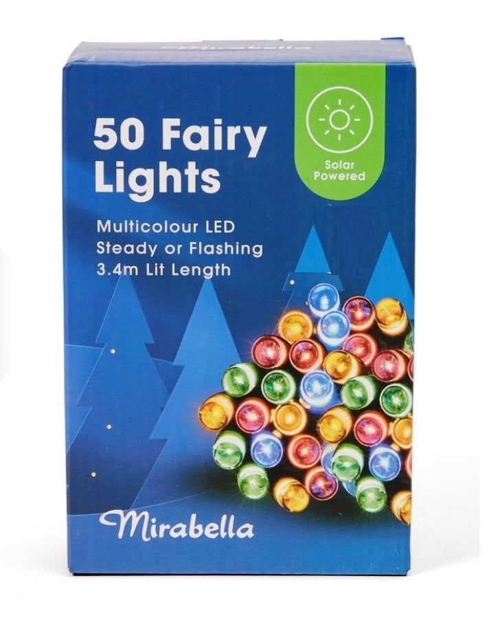 Mirabella Christmas Solar Powered 50 LED String Lights - Multicolour