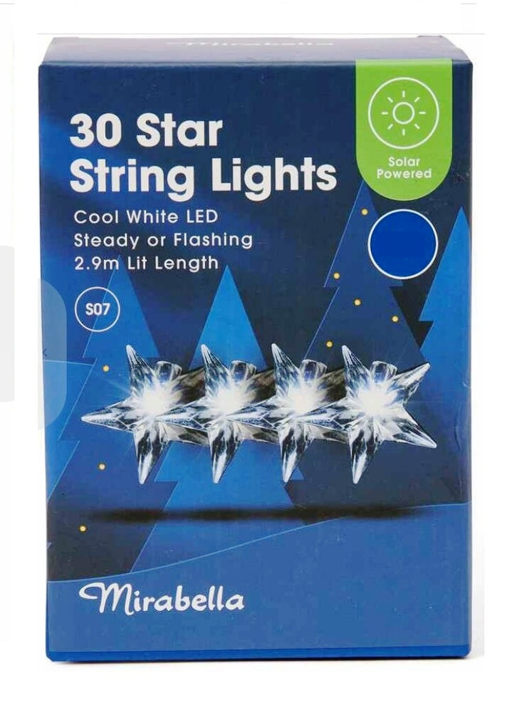 Mirabella Christmas Solar Powered 30 LED Star String Lights - Cool White