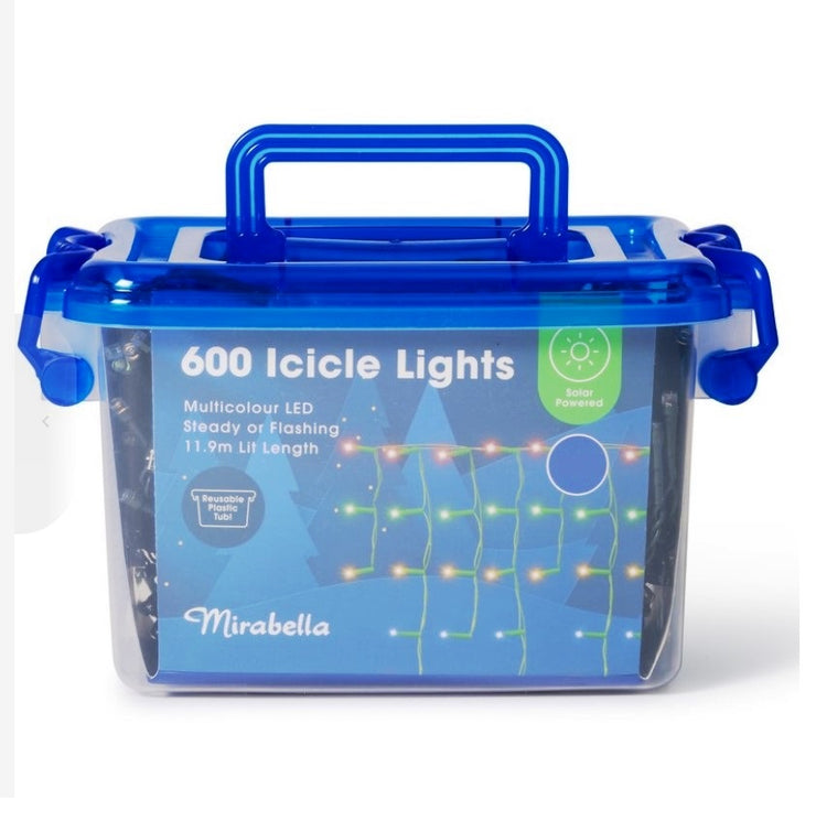 Mirabella Christmas 11.9m Solar Powered 600 LED Icicle Lights - Multicolour