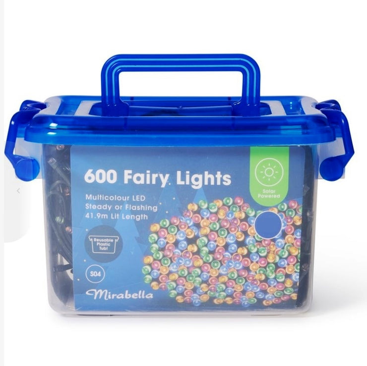 Mirabella Christmas 41.9m Solar Powered 600 LED Fairy Lights - Multicolour