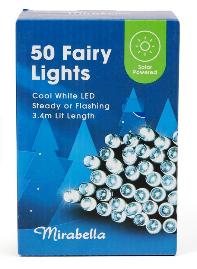 Mirabella Christmas Solar Powered 50 LED String Lights - Cool White
