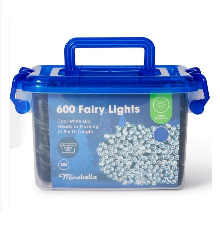 Mirabella Christmas 41.9m Solar Powered 600 LED Fairy Lights - Cool White