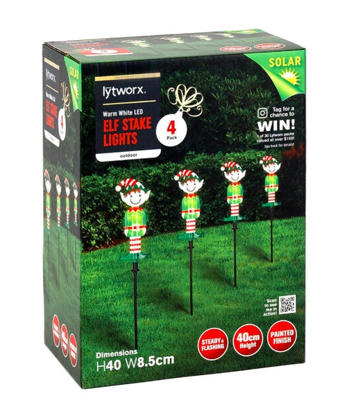 Lytworx 40cm Warm White Solar Elf Stake Lights - 4 Pack