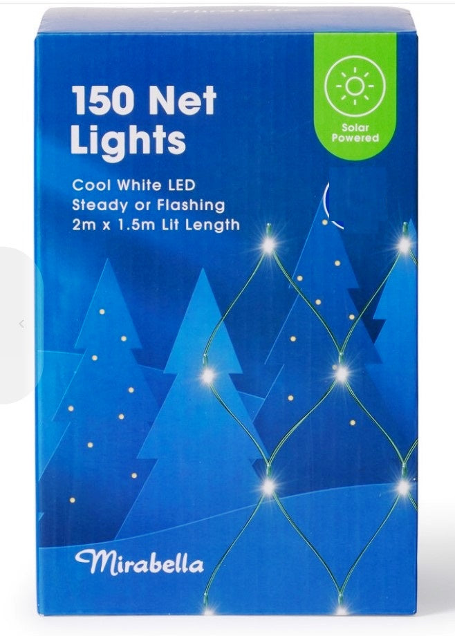Mirabella Christmas Solar Powered LED Net Lights - Cool White
