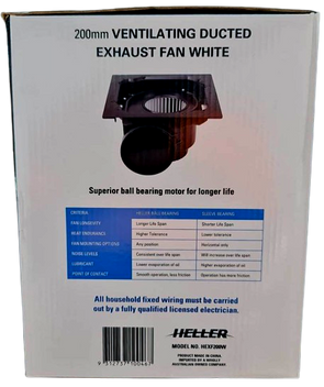 Heller 200mm Ventilating Ducted Square Exhaust Fan HEXF200W- White