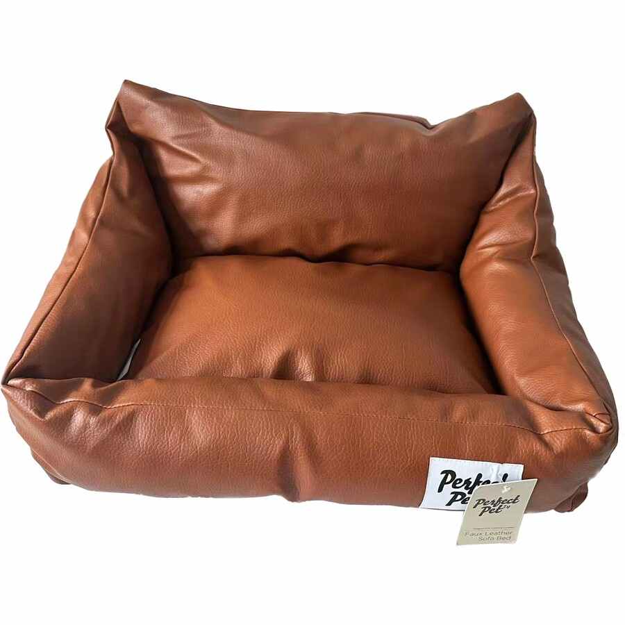 Perfect Pet Dog Cat Faux Leather Sofa Pet Bed Brown TheITmart