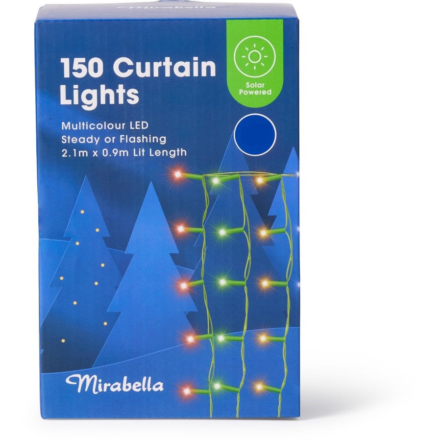 Mirabella Christmas Solar Powered 150 LED Curtain Lights Multicolour