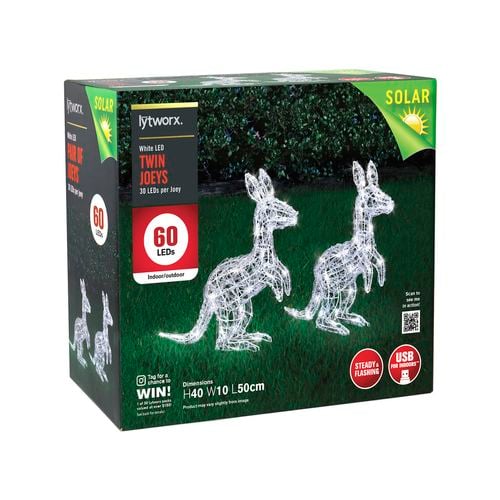 Lytworx 40cm Solar 60 LED White Twin Joeys/Solar & USB Powered