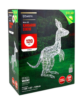Festive Xmas Lytworx 120cm Solar White Kangaroo Statue/150 LED/2 Functions