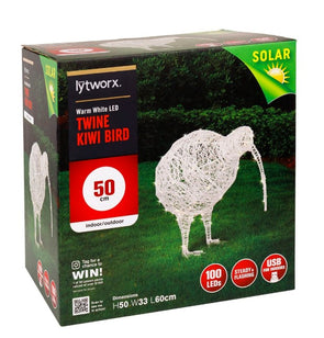 Lytworx 50cm Warm White 100 LED Solar & USB Twine Kiwi Bird Statue/Indoor or Out