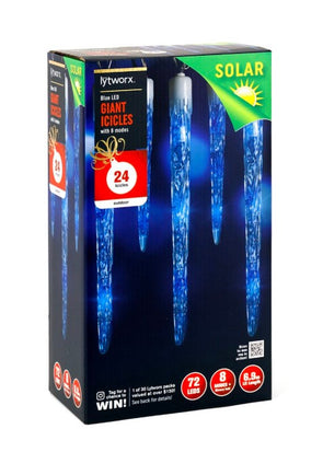 Lytworx 24 Solar Blue Giant Icicle Lights/8 Modes/72 Blue LEDs