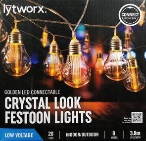 Lytworx Golden LED Connectable Crystal look Festoon Lights - 20 Pack