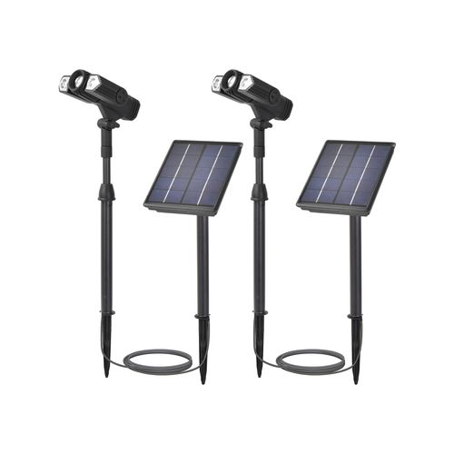 Luxzone 31.3cm 100lm 3 Head LED Solar Spotlight With Solar Panel Extension - 2 Pack