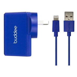 Buddee Lightning Cable And Single Wall Charger - Blue