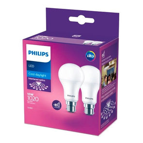 Philips 10W 1020lm A60 Cool Daylight A Shape LED B22 Globe - 2 Pack