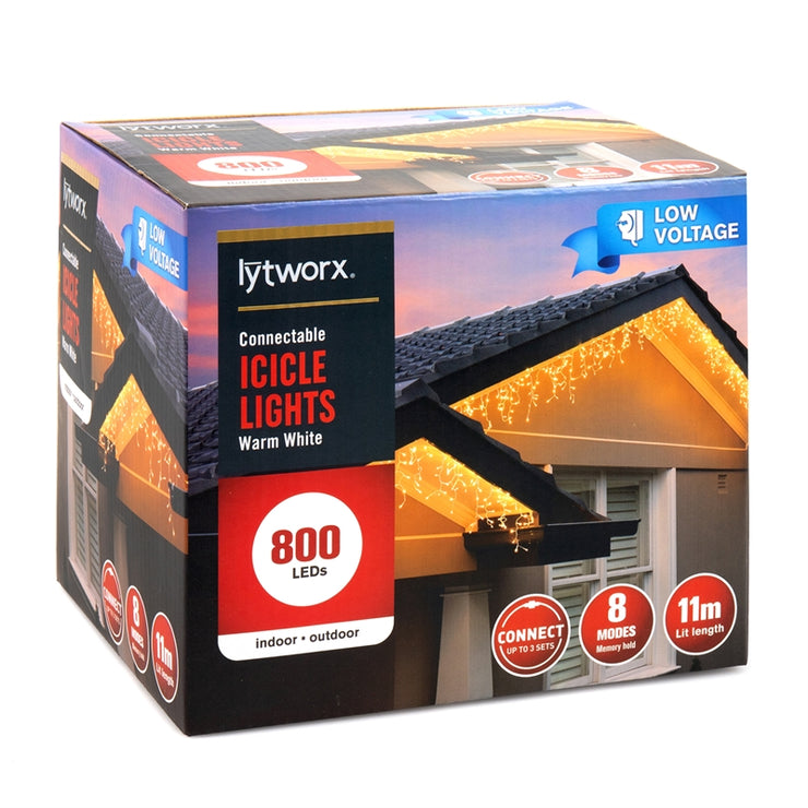 Lytworx 11m Warm White Connectable Icicle Lights