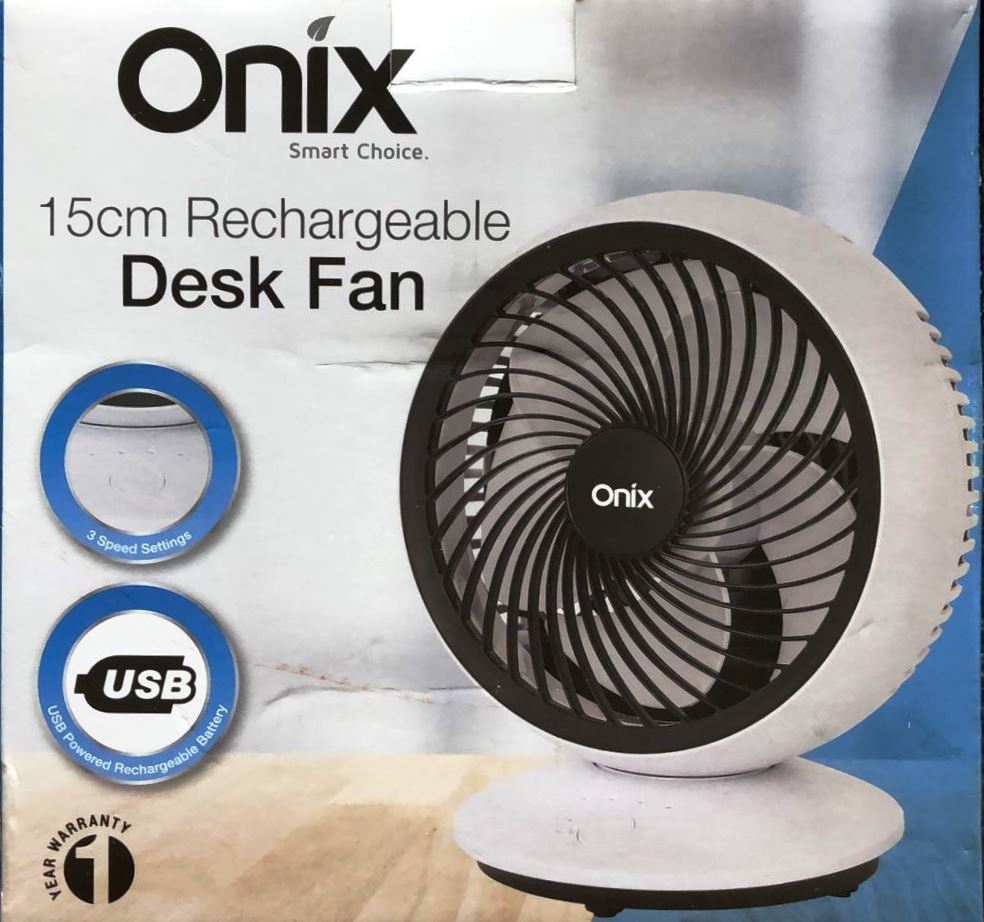 Onix Smart Choice 15cm Rechargeable Desk Fan TheITmart