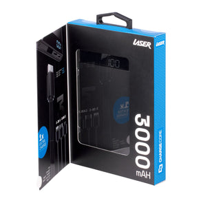 Laser 3000mAh Power Bank with 3-in-1 Cable - Black - Pink - Blue