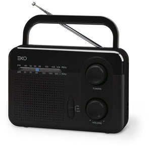 EKO Portable AM/FM Radio - Black/ 3” Speaker for Excellent Sound
