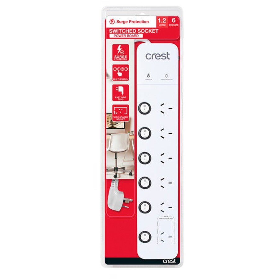 Crest Switched Socket Power Board 6 Socket TheITmart