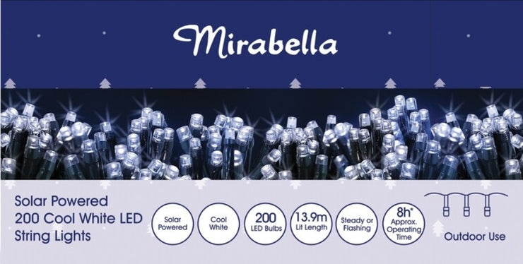 Mirabella Christmas Solar Powered 200 LED String Lights - Cool White