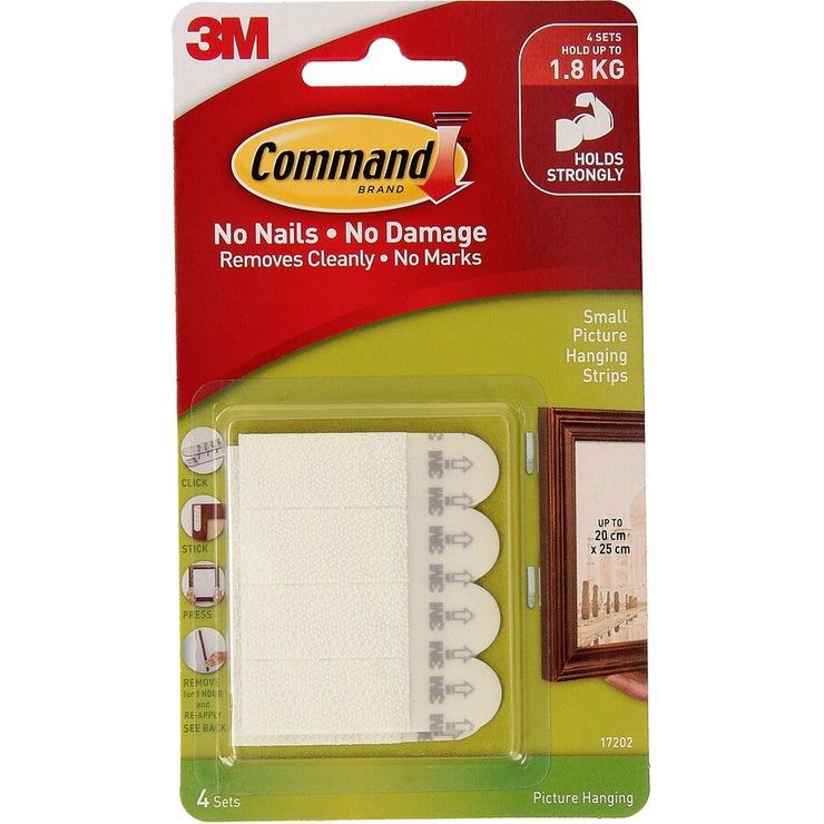 3M Command Adhesive Small Picture Hanging Strips 4 Pack - White