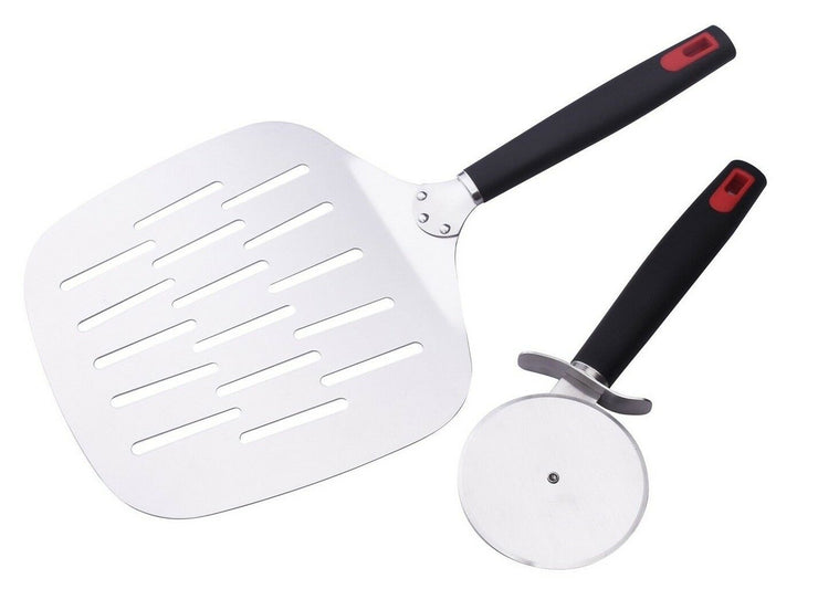 Jumbuck 2-PIECE PIZZA TOOL SET Spatula & Cutter, Stainless Steel, Hook Holes