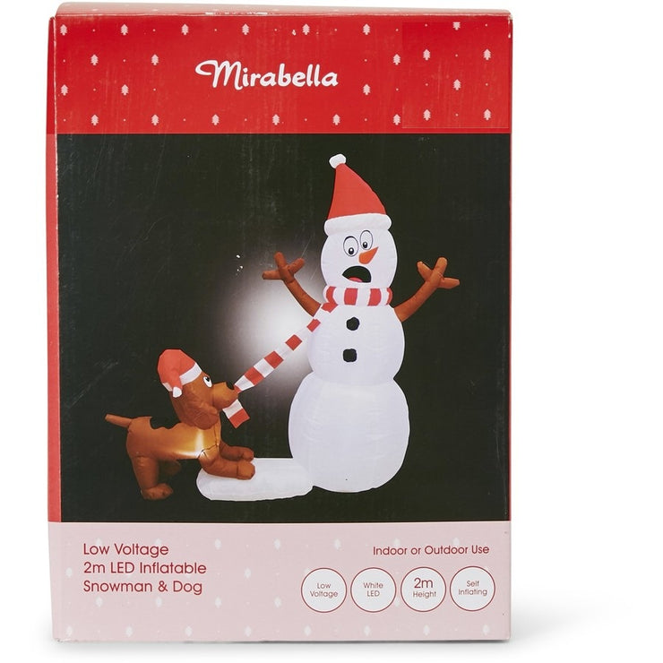 Mirabella Christmas 2m Low Voltage LED Inflatable Snowman & Dog / White LED
