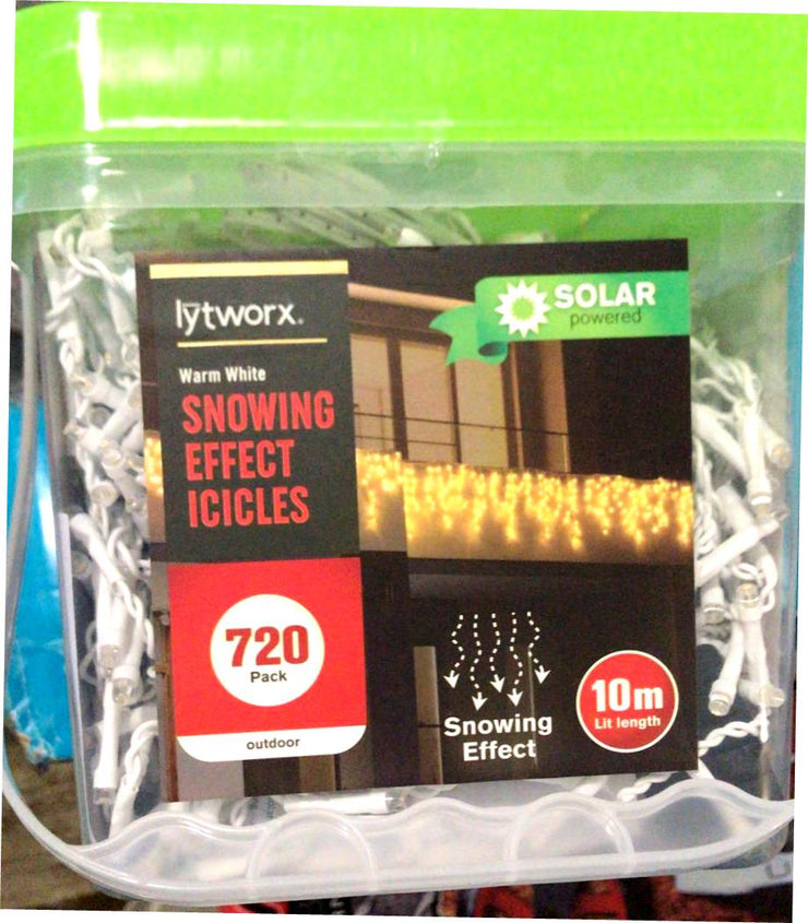 Lytworx 10m 720 LED Warm White Solar ICICLE Lights with Snowing Effect