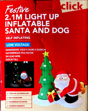 Click Festive 2.1m Light Up Inflatable Santa and Dog