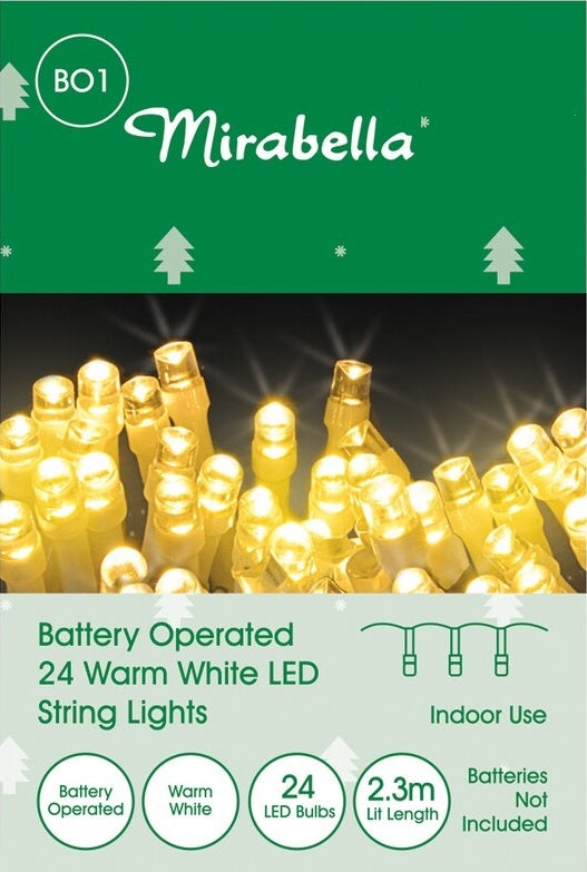 Mirabella Christmas Battery Operated 24 LED String Lights - Warm White