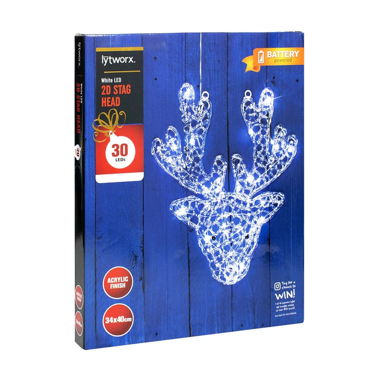 Lytworx 40cm White 30 LED 2D Reindeer Head Light