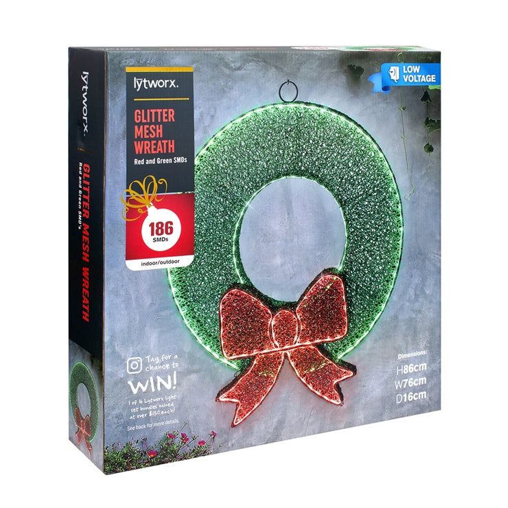 Lytworx 186 Red & Green SMD LEDs Glitter Mesh Festive Light Up Wreath