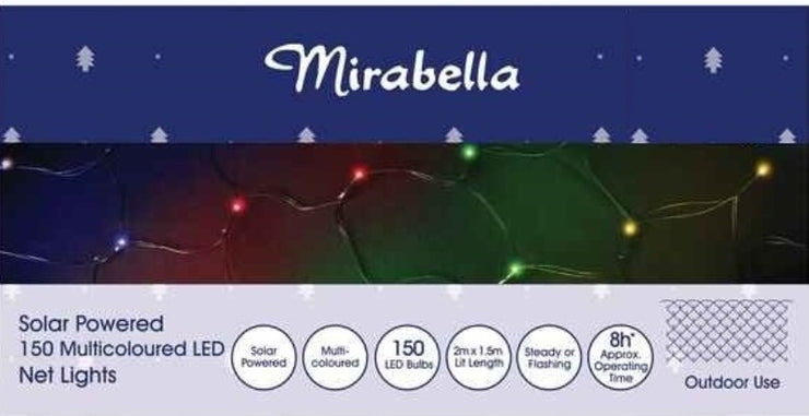 Mirabella Christmas Solar Powered 150 LED Net Lights - Multi-Colour