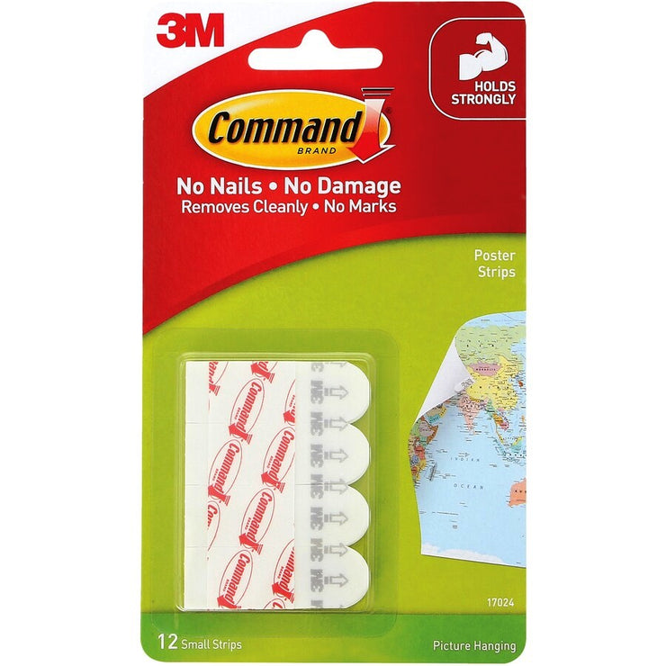 3M Command Adhesive Poster Strips 12 Pack - White