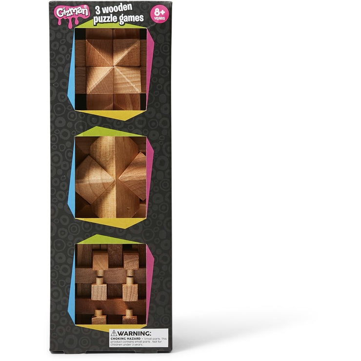 Gizman Wooden Brain Puzzle 3 Pack/Suitable for Ages 8+ Years