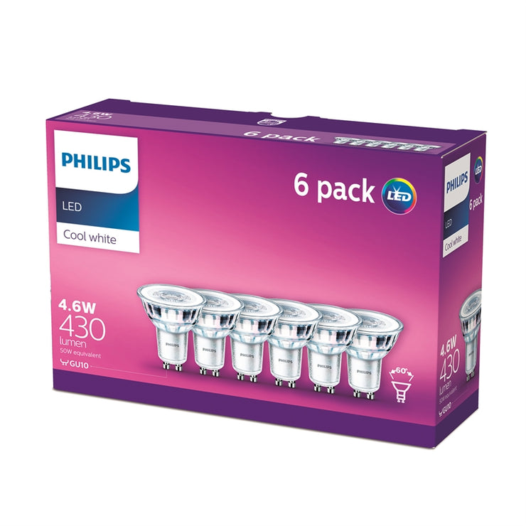 Philips GU10 4.5W LED 430lm Cool White Globe - 6 Pack