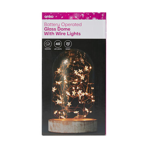 Battery Operated Glass Dome with Wire Lights
