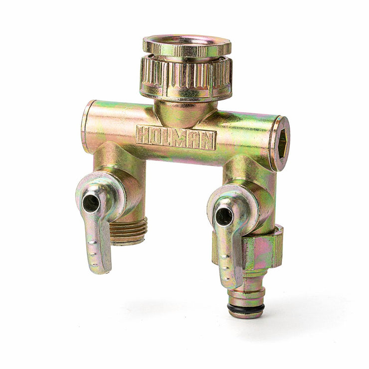 Holman 2 Way Metal Tap Outlet/Suits Garden Hoses/Dripping/Poly Pipe/Inline Drip