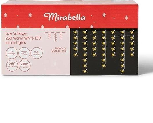 Mirabella Christmas 7.8m Low Voltage 250 Icicle Lights - Warm White