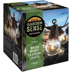 Garden Sense Solar Festoon Lights 20 Pack - Warm White