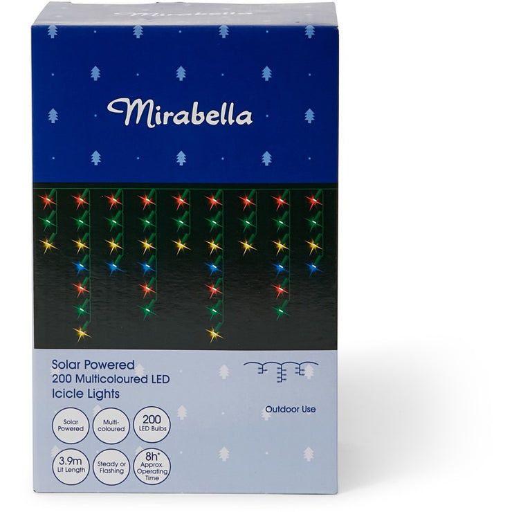 Mirabella Christmas Solar Powered 200 LED Icicle Lights - Multicoloured