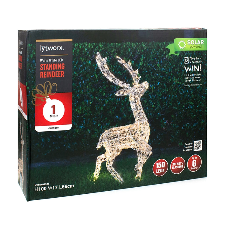 Lytworx 1m 150 Warm White LEDs Solar Standing Reindeer