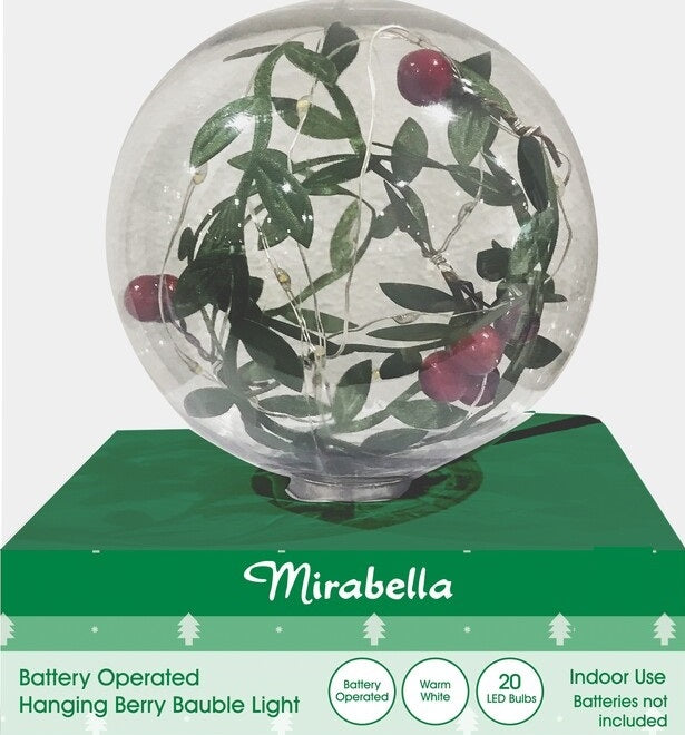Mirabella Christmas Battery Operated Hanging Berry 100mm Bauble Light - Warm White