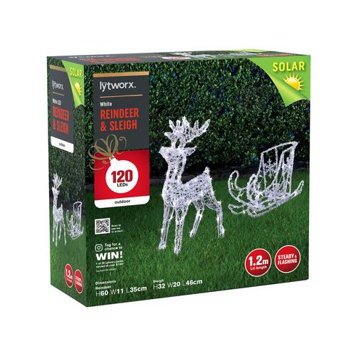 Lytworx 120 LED Solar Reindeer & Solar Statue White