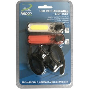 Repco USB Front & Rear Light Set Easy Install with Multiple Flash Modes