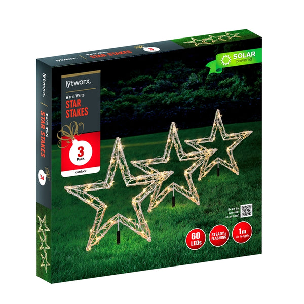 Lytworx Solar Star Stakes Warm White Christmas Outdoor Lighting 3 Pack